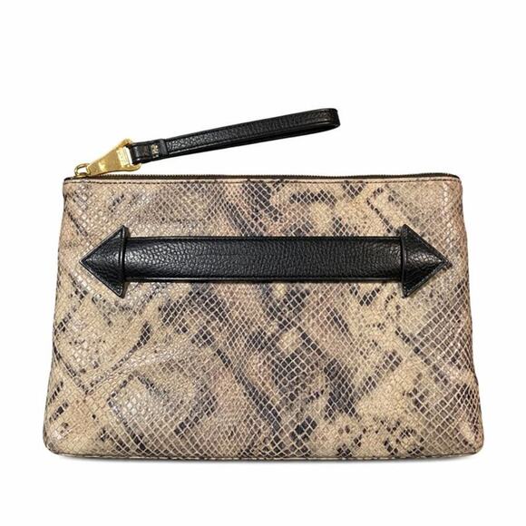 Aimee Kestenberg Leather Snakeskin Wristlet – Multi-Pocket Zip Clutch